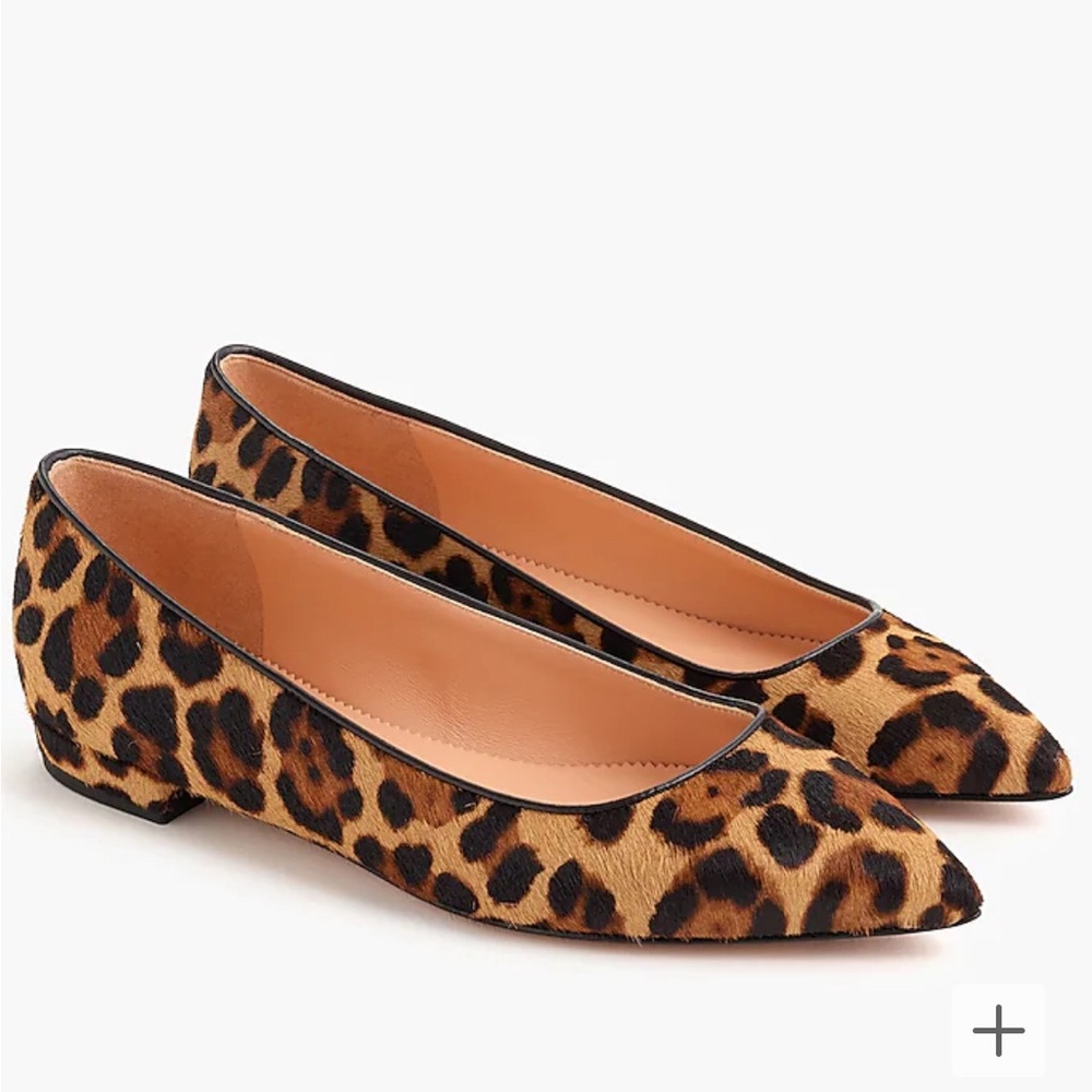 JCrew Pointed-toe flats in leopard calf hair